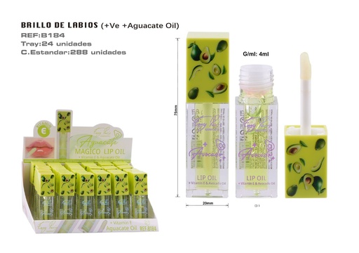 [B184-01]  Brillo Labial Magic Aguacate Hidratante 24u - Labios brillantes y cuidados