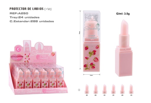 [A250-01]  Protector Labial Strawberry 24u - Hidratación y protección labial