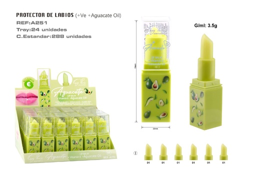 [A251-01]  Protector Labial Aguacate 24u - Hidratación y protección labial