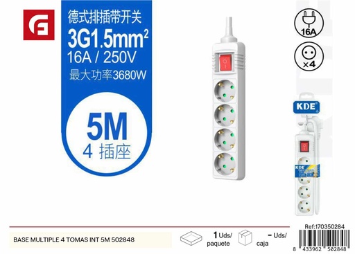 [170350284] Base múltiple 4 tomas con cable de 5m modelo 502848 - Suministros eléctricos y regletas