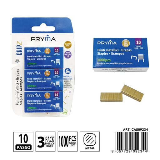 [0237544] Grapas 10 doradas 1000 piezas 3PZ - Artículos de oficina y grapas