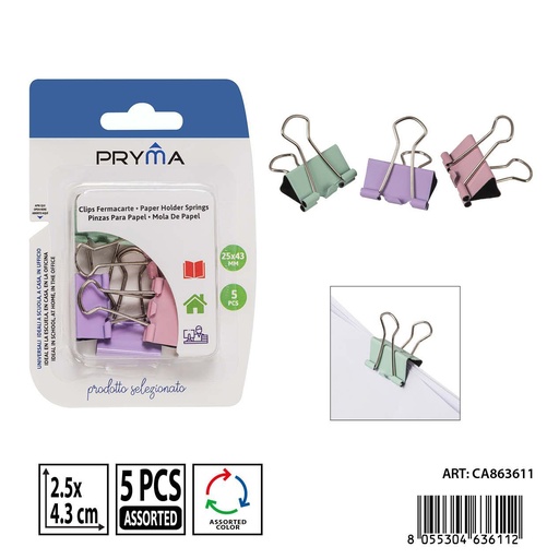 [0236748] Clips pinzas 25x43mm (5 piezas) - Accesorios para oficina y manualidades