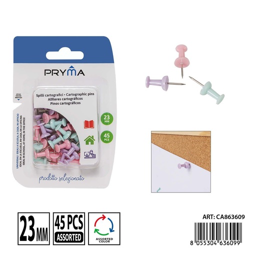 [0236746] Chinchetas pastel 23 mm 45 pzs - Accesorios de oficina y pequeñas piezas