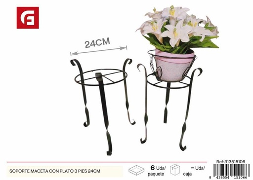 [313515106] Soporte de maceta con plato 3 pies 24 cm - Accesorios de jardín y soporte para plantas