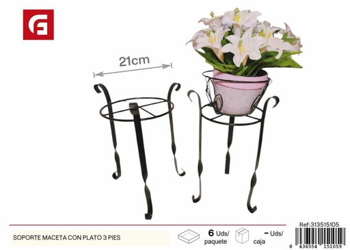 [313515105] Soporte de maceta con plato 3 pies - Accesorios de jardín y soporte para plantas