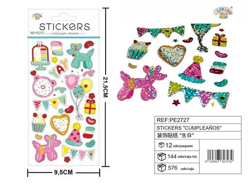 [PE2727] Stickers "Cumpleaños" 9.5x21.5 cm - Accesorios y manualidades