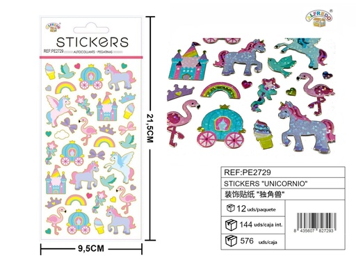 [PE2729] Stickers "Unicornio" 9.5x21.5 cm - Accesorios y manualidades