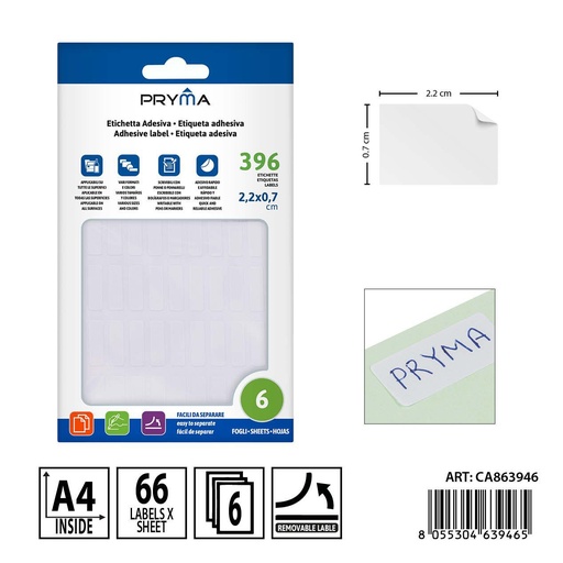 [0237378] Etiqueta adhesiva blanca 2.2x0.7 cm 6 unidades - Material de papelería