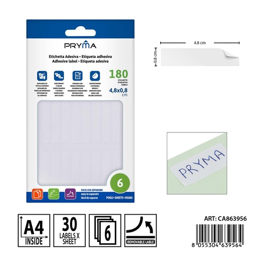 [0237388] Etiqueta adhesiva blanca 4.8x0.8 cm 6 unidades - Material de papelería