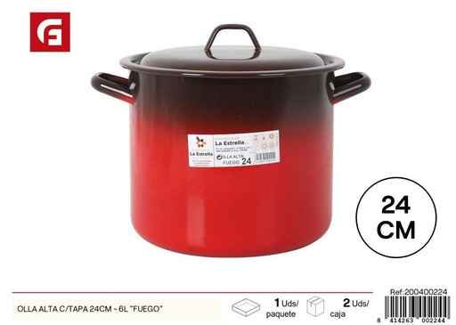 [200400224]  Olla alta c/tapa 24 cm - 6L adecuada para fuego - Utensilios de cocina