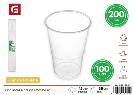 [114222255] Vaso de plástico irrompible 200 cc - Pack de 100 unidades
