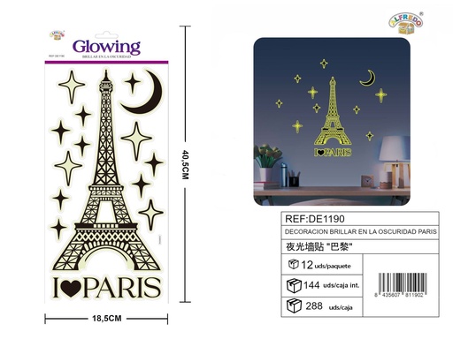 [DE1190] Decoración brillar en la oscuridad París 18.5x40.5 cm - Artículos de decoración