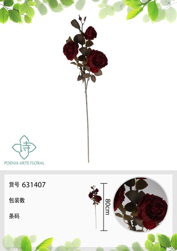 [631407ROJO] Rama de peonía de 3 cabezas 80 cm - Decoración floral