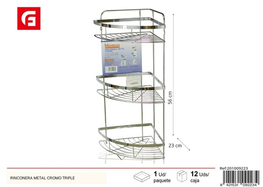 [201009223] Rinconera metálica triple cromada para baño - Estanterías y organizadores