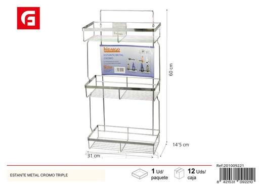 [201009221] Estante metálico triple cromado para baño - Estanterías y organizadores