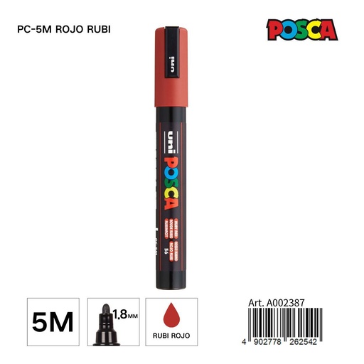 [A002387] Marcador POSCA 1.8mm PC-5M rojo rubi - Material de marca