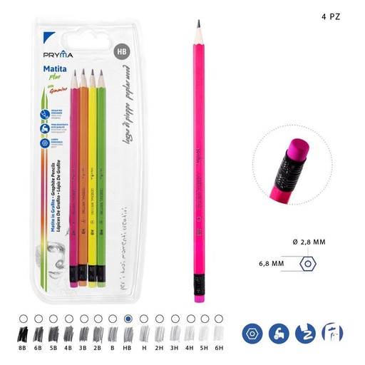 [0148697] Lápiz de grafito HB con goma de borrar 4 piezas - Materiales de escritura