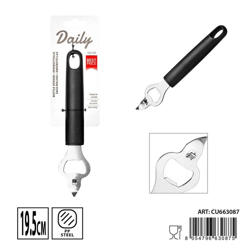 [0239907] Abrebotellas de acero inoxidable 19.5x4.3cm - Utensilios de cocina