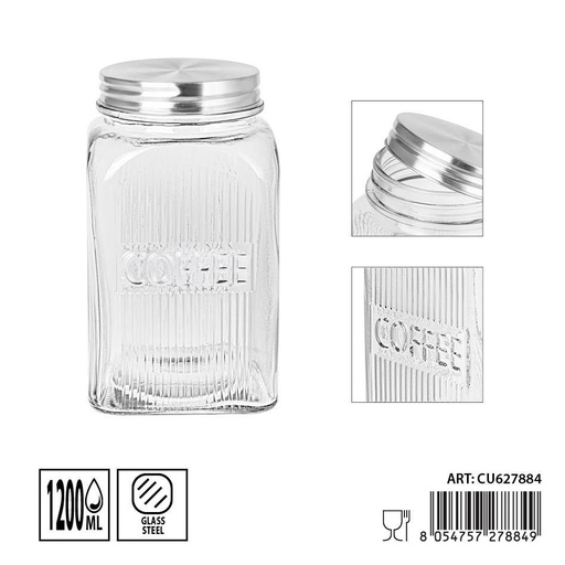 [0236189] Tarro de cristal para café 10x10x18cm 1200ml - Almacenamiento de vidrio