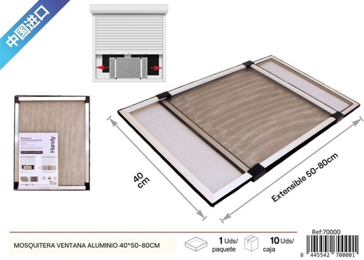 [70000] Mosquitera de ventana de aluminio plata 40 x 50-80 cm - Productos de verano y mosquiteros