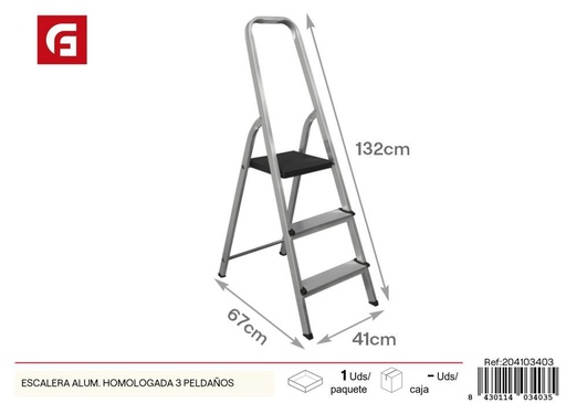 [204103403] Escalera homologada de aluminio 3 peldaños - Herramienta de construcción