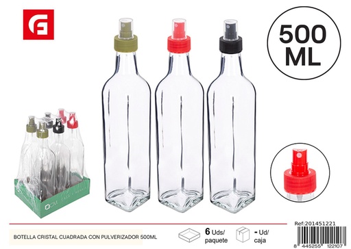 [201451221] Botella de cristal cuadrada con spray 500ML - Productos de vidrio y cerámica