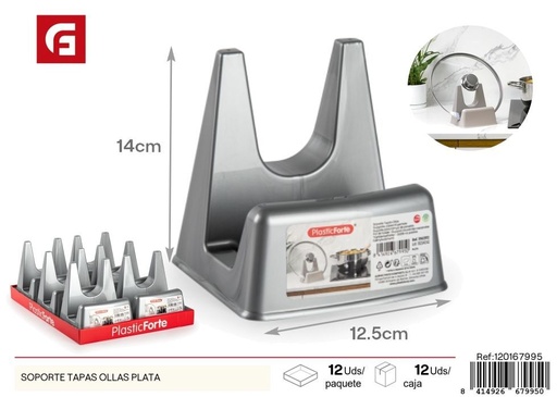 [120167995] Soporte para tapas de ollas de plástico plateado - Organizador de utensilios de cocina
