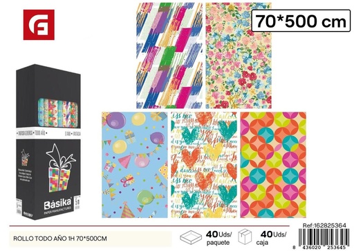 [162825364] Rollo de papel regalo Todo Año 1h 70x500 cm - Material de regalo