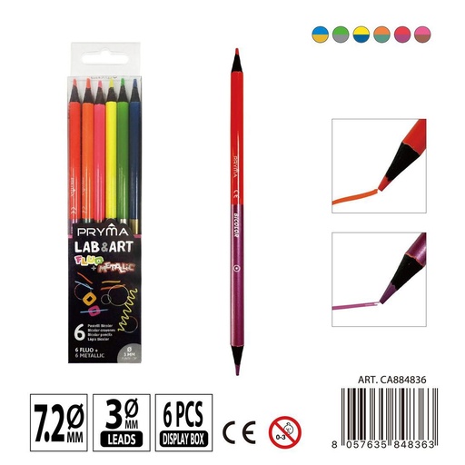 [0235710] Lápices de colores de 6 piezas, fluorescentes y metálicos - Material escolar para dibujar