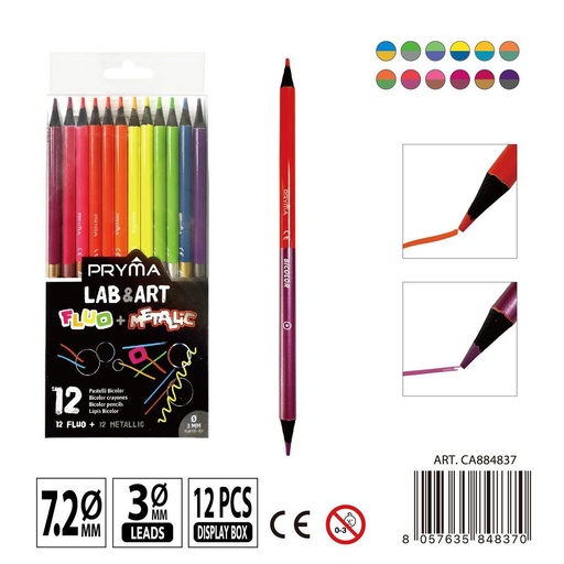 [0235711] Lápices de colores dobles 12 PZ - Fluorescentes y metálicos