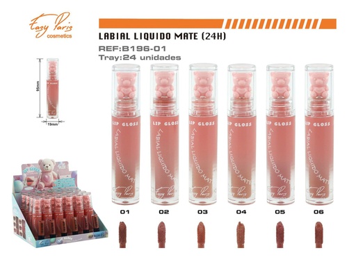 [B196-01] Brillo labial osito 24/C - Hidratación y acabado mate