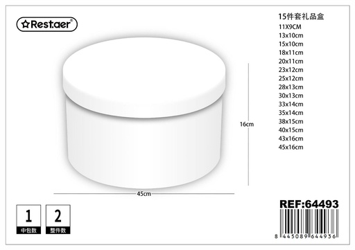 [64493] Caja redonda 15 piezas 45x16 cm - Cajas de cartón para regalos
