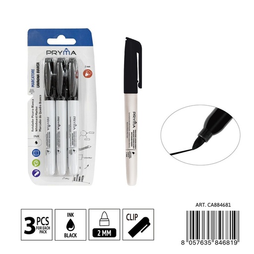 [0235633]  Marcador para pizarra blanca de 3 uds punta redonda 2mm - Artículos de escritura y pizarra