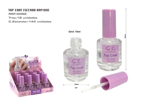 [D062-001] Top coat secado rápido 12U - Esmaltes y acabados de uñas