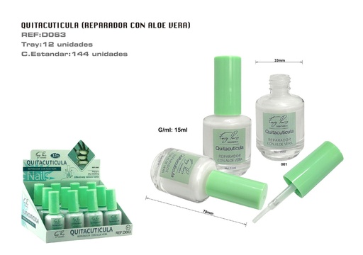 [D063-001] Quitacutícula reparador con aloe vera 12U - Cuidado y tratamiento de uñas