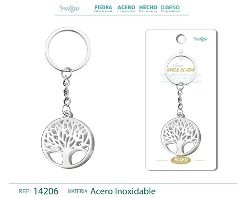 [14206] Llavero de árbol de vida de acero - Simbología de la suerte