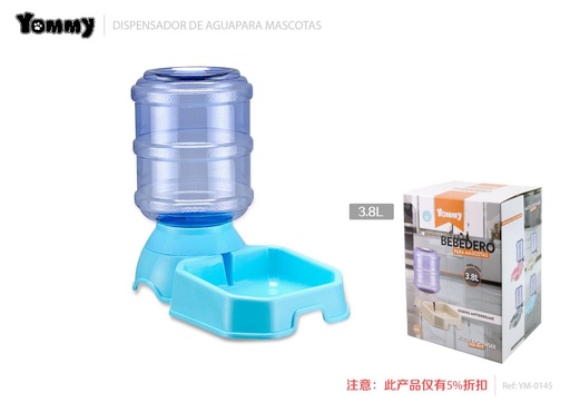 [YM0145] Dispensador de agua cuadrado para mascotas 3.8L azul - Accesorios para mascotas