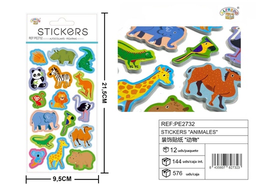 [PE2732] Stickers "Animales" 9.5X21.5CM - Artículos de papelería