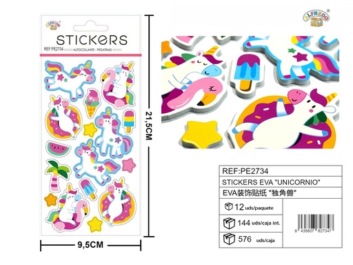 [PE2734] Stickers EVA "Unicornio" 9.5X21.5CM - Artículos de papelería
