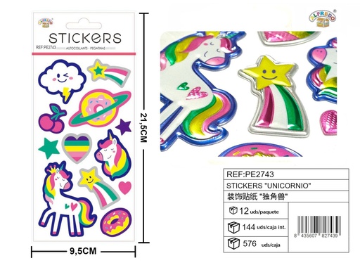 [PE2743] Stickers "Unicornio" 9.5X21.5CM - Artículos de papelería