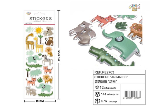 [PE2763] Stickers "Animales" 10X30.5CM - Artículos de papelería