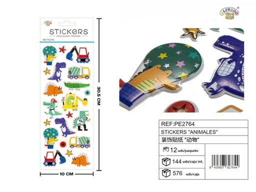 [PE2764] Stickers "Animales" 10X30.5CM - Artículos de papelería