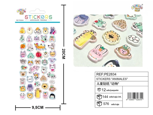 [PE2834] Stickers "Animales" 9.5X20CM - Artículos de papelería