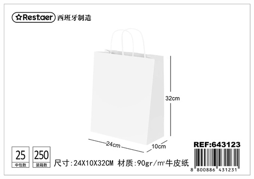 [643123] Bolsa de regalo blanca 24*10*32CM - Artículos de regalo
