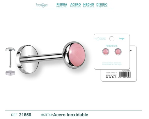 [21656] Pendiente de acero color plateado con cierre de rosca - Joyería práctica y moderna
