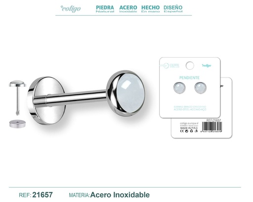 [21657] Pendiente de acero color plateado con cierre de rosca - Joyería práctica y moderna
