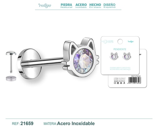 [21659] Pendiente de acero color plateado con cierre de rosca - Joyería práctica y moderna