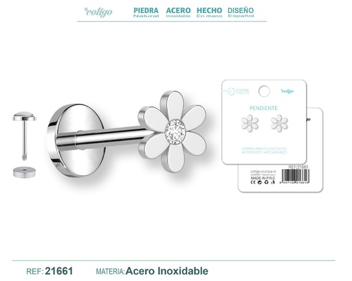 [21661] Pendiente de acero color plateado con cierre de rosca - Joyería práctica y moderna