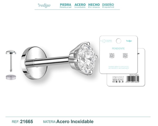 [21665] Pendiente de acero color plateado con cierre de rosca - Joyería práctica y moderna