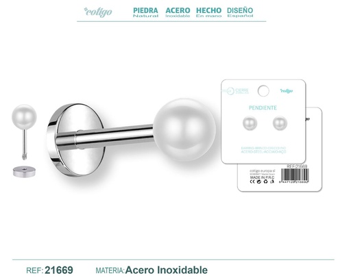 [21669] Pendiente de acero color plateado con cierre de rosca - Joyería práctica y moderna